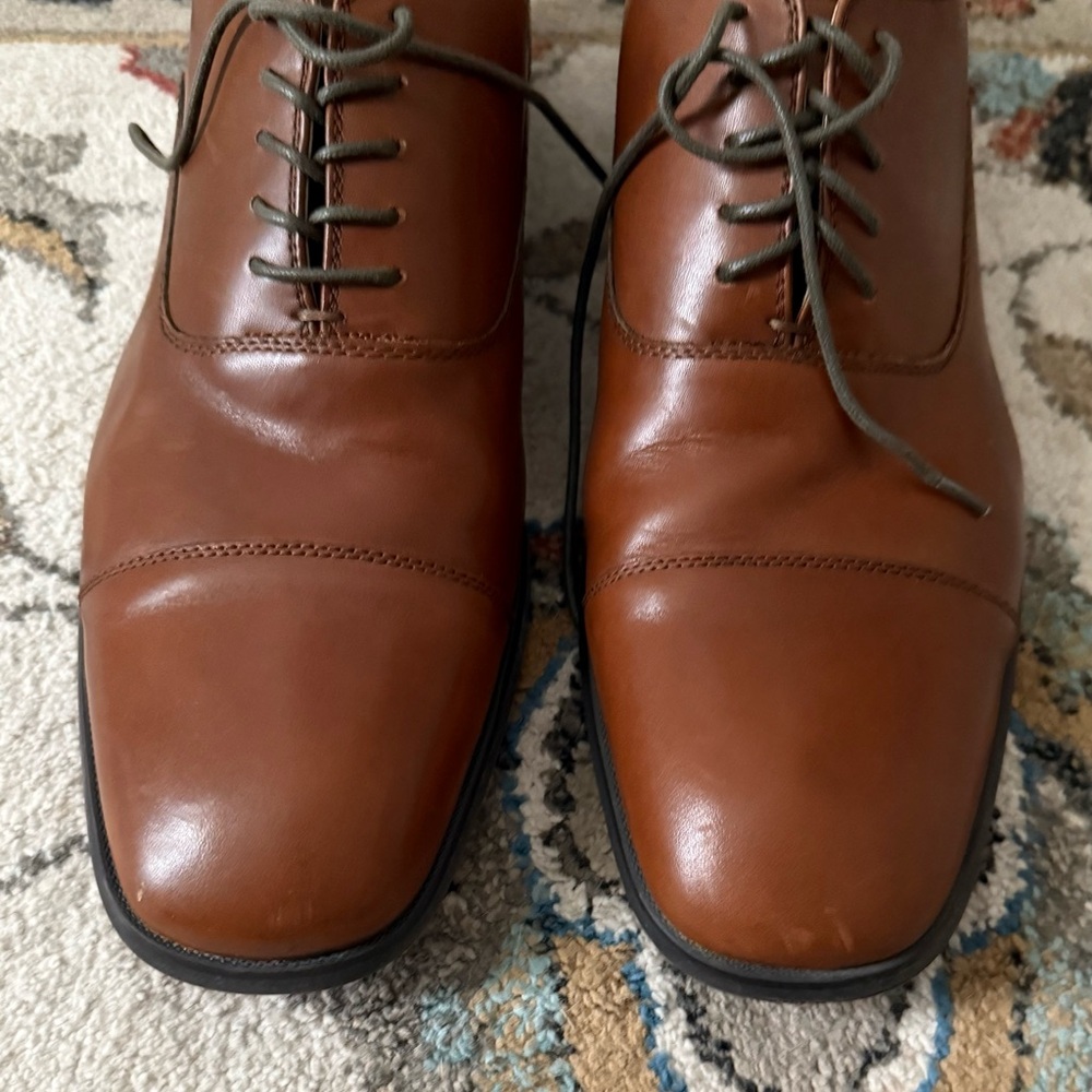 Calvin Klein Brown Leather Men's Dress Shoes, Size 13